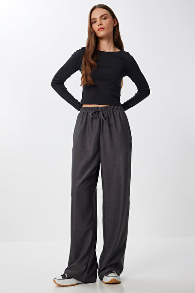 Lovelyİstanbul Geniş Paça Fitilli Örme Pantolon LMW0031 ANTRASİT