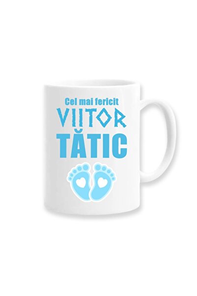 OEM Set 2 căni personalizate pentru viitori părinți cu mesajul: „Cel mai fericit viitor tată, cea mai fericită viitoare mamă”.