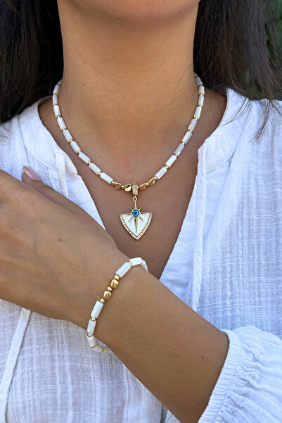 Suerte Accessories Handmade Steel-Tipped Natural Stone Special Design Necklace and Bracelet Dual Combination