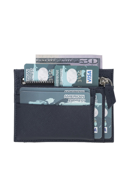 FrereConception Zip Leather Zippered Card Holder Zpch Snb Navy Blue