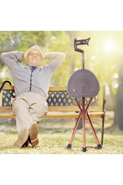 QUAL BRAND Folding Cane with Seat, Adjustable Aluminum, Dual Purpose, Non-Slip Tips, Ideal for Walking Support