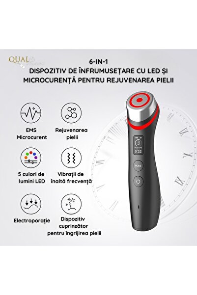 QUAL BRAND Aparat profesional de masaj facial QUAL BRAND® pentru rejuvenarea pielii și tratamentul acneei 6 în 1, microfon