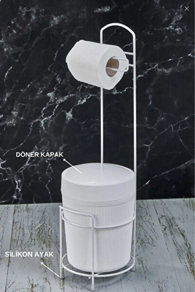 WareHause0 Luxury Bathroom Kitchen Trash Can with Metal Stand Toilet Wc Paper Holder Set