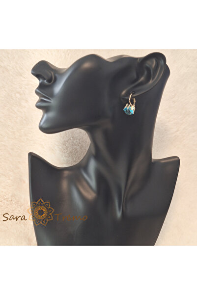 saratremo Cercei albastru ocean cu cristale de zirconiu, placați cu aur