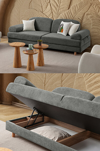 Eymense Aries Yataklı Sandıklı Üçlü Koltuk Antrasit