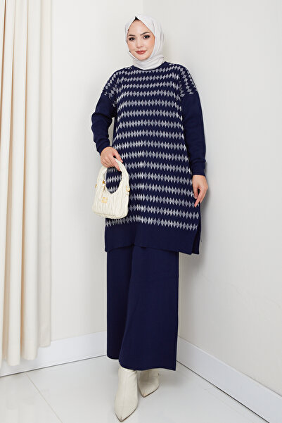 KAYA BUTİK Takım Triko Glittering Diamond Patterned Tunic with Pants