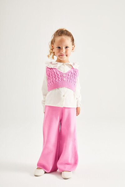 noliva bebek ve çocuk Girl's Fashion Set – Elegant Blouse & Pink Knit Pants