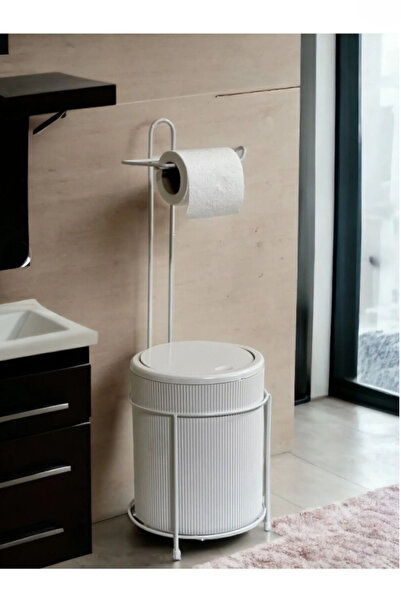 WareHause0 Luxury Bathroom Kitchen Trash Can with Metal Stand Toilet Wc Paper Holder Set
