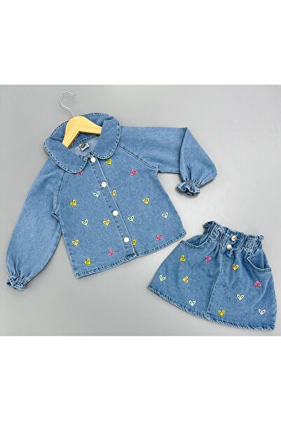 STEEL BABY 2'Lİ KALP NAKIŞ İŞLEMELİ KOT TAKIM