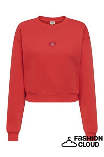 ONLY Дамска червена блуза с дълъг ръкав и къса O-образна яка Ub Sweatshirt 15358296-Highrisk