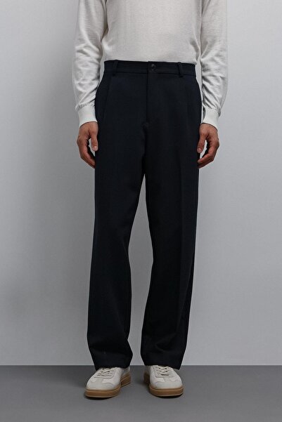 Antioch Navy Blue Relax Fit Baggy Pleated Men's Trousers