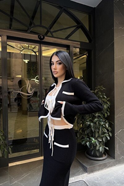 Noi Belis Polo Neck Ribbon Tie Detail Knitwear Bottom-Top Set Aw25Au0019