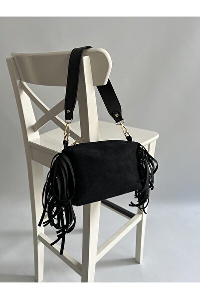 Mia Collection حقيبة يد وكتف نسائية مزينة بشراشيب باللون الأسود