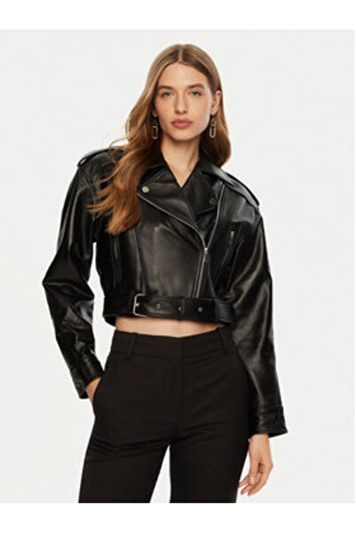 Access Fashion Γυναικείο Δερμάτινο Μπουφάν 44-9301 Μαύρο