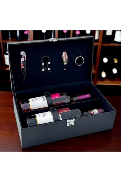 velve Set caseta eleganta LUX Wine pentru doua sticle,cu maner,doua sticle vi...