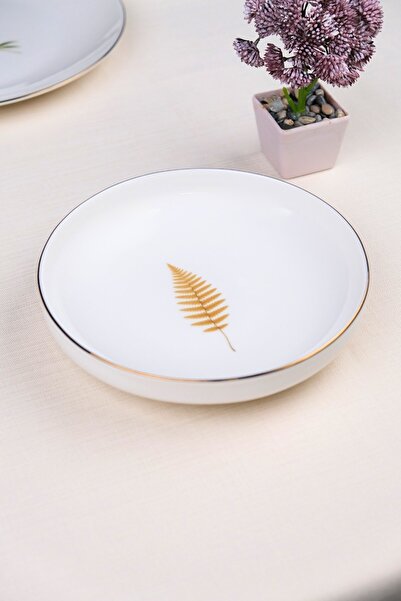 tabakevi Tabak Evi Porcelain Natura Fern Gold Gilded Deep Plate 18.50cm Set of 6