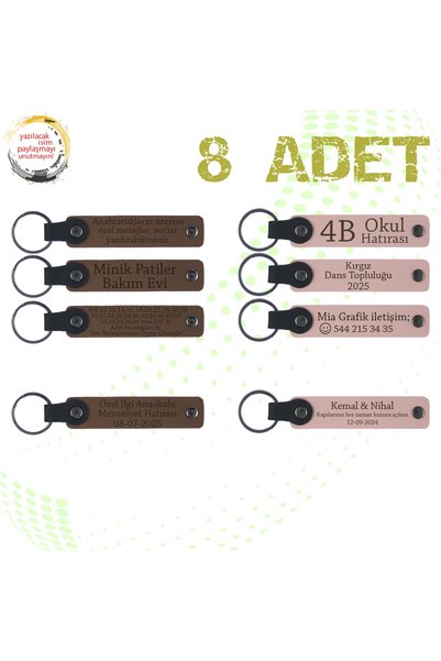 miawiki Name Written Leather Keychain, Purple & Navy, Set of 8 Gifts for Your...
