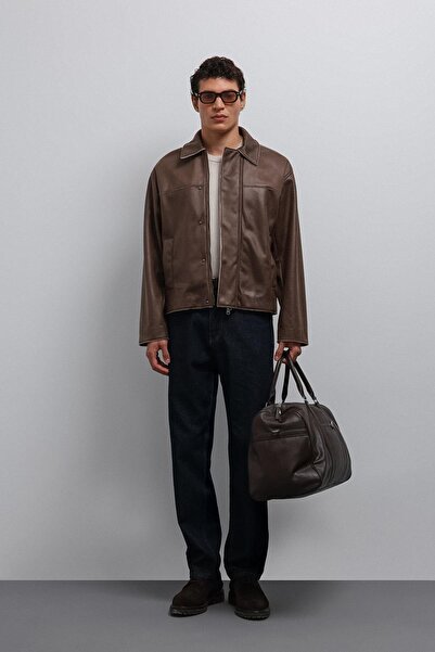 Antioch Brown Relax Fit Faux Leather Men's Coat