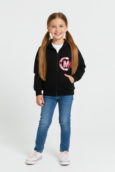 kinderos Kapüşonlu Kız Çocuk Kalın Fermuarlı Sweatshirt - 60705