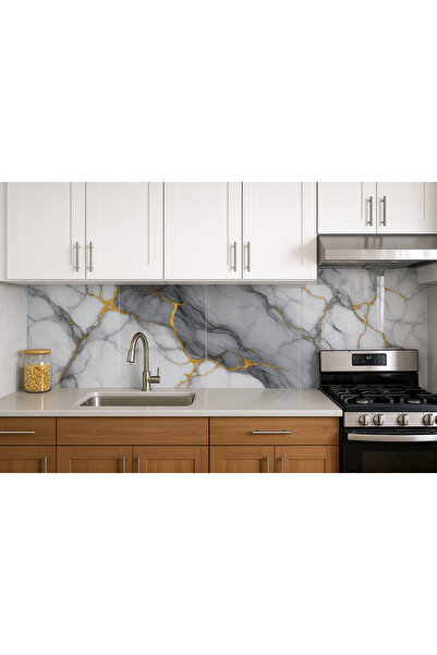 UKAB DEKOR 30x60 cmKendinden Yapışkanlı Esnek Köpük Mavi Gold Pvc Mermer Pane...