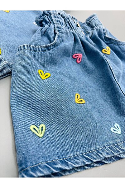 STEEL BABY 2'Lİ KALP NAKIŞ İŞLEMELİ KOT TAKIM