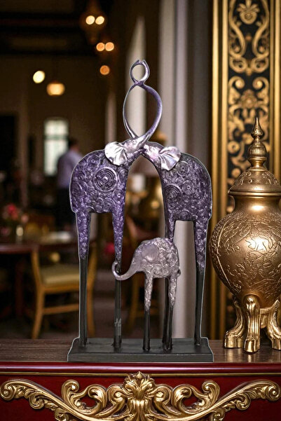 ay hediyelik Fil Ailesi Biblo - Dekoratif Polyester 16x35 cm