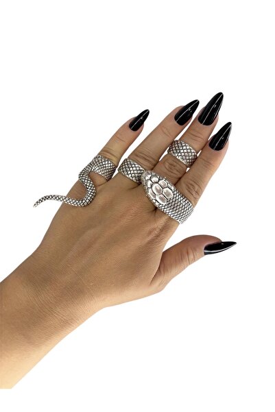 Smyrna خاتم مطلي بالفضة، قابل للتعديل، للجنسين، (خاتم الأفعى الساحرة، أربع قط...