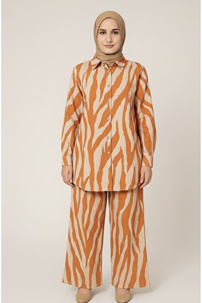 SheLoria Women's Orange Tunic Pants Modal Two Piece Set