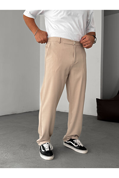 BYBASICMAN Bej Beli Yarım Lastikli Pantolon YP-5036