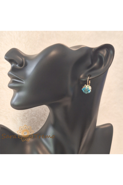 saratremo Cercei albastru ocean cu cristale de zirconiu, placați cu aur