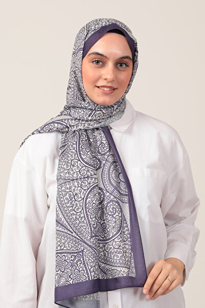 ipekistanbul Şal din mătase de bumbac - Motiv iarbă - Violet Ecru