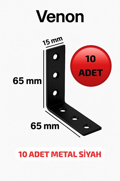 VENON SİYAH Mobilya Eşya Dolap Duvara Sabitleme Köşebent Bağlantı Aparatı L Demiri Gönye 65x65x15 Mm