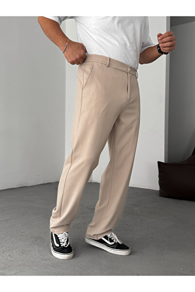 BYBASICMAN Bej Beli Yarım Lastikli Pantolon YP-5036
