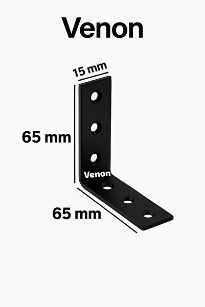 VENON SİYAH Mobilya Eşya Dolap Duvara Sabitleme Köşebent Bağlantı Aparatı L Demiri Gönye 65x65x15 Mm