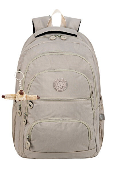 Çanta Trend Mega Boy Cream Unisex Σχολική τσάντα με ρυθμιζόμενο ορθοπεδικό λουράκι και θήκη για φορητό υπολογιστή πολλαπλών ματιών