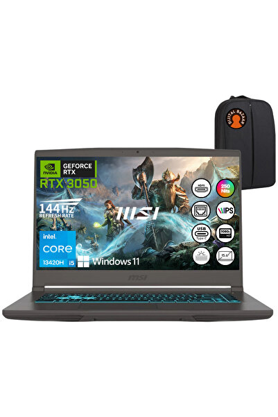 MSI Thin 15 i5 13420H RTX3050 32GB RAM 2TB SSD 15.6" FHD IPS 144Hz W11 Taşınabilir Bilgisayar