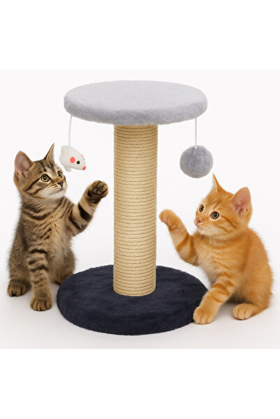 zola Sharp claw holder and 2 cat toys, Zola, pole, ball, mouse toy, gray