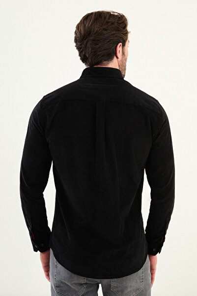 Mcr Plain Slim Fit Embroidery Detailed Velvet Men's Shirt Black - 27109.25K