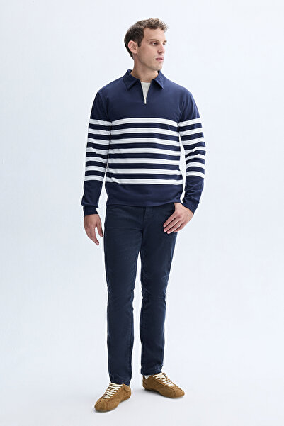 Mudo ÇİZGİLİ FERMUARLI POLO YAKA SWEATSHIRT