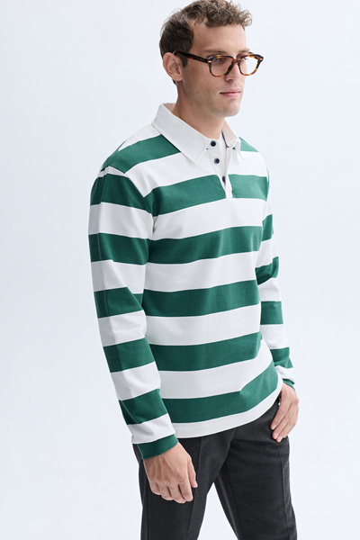 Mudo ÇİZGİLİ POLO YAKA SWEATSHIRT