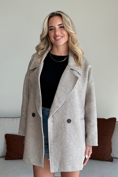 Laluvia Παλτό Cashmere Oversize Ψαροκόκαλο 1ης Κατηγορίας Ποιότητας Mink