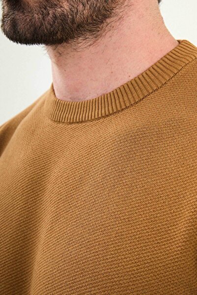 Mcr Patterned Slim Fit Crew Neck Men's Sweater Camel - 11574.25K