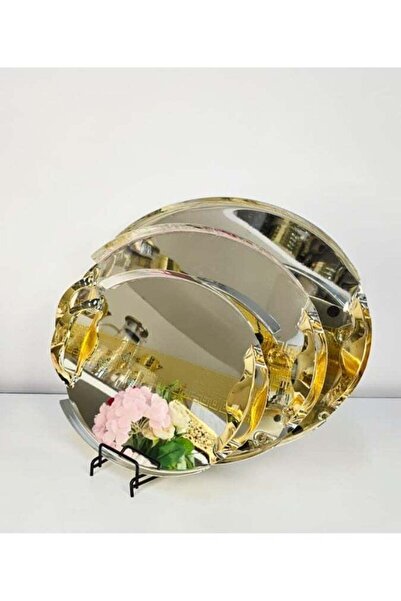 Radin Luxury Gold & Silver Oval Serving Tray Set – 3 Pieces – Stylish Decorat...