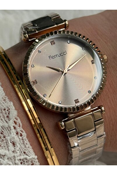 Ferrucci ساعة نسائية بأرقام رومانية بلون ذهبي وردي