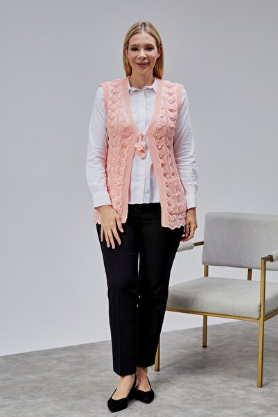 Jinx Wear Fashion Women's Soft Houndstooth Pattern Thick Winter Special Knitted Pocketed Sweater Mother's Vest