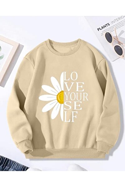 herkesemoda Φούτερ με λεπτομέρεια εκτύπωσης Daisy, με λαιμόκοψη και εσωτερικό...