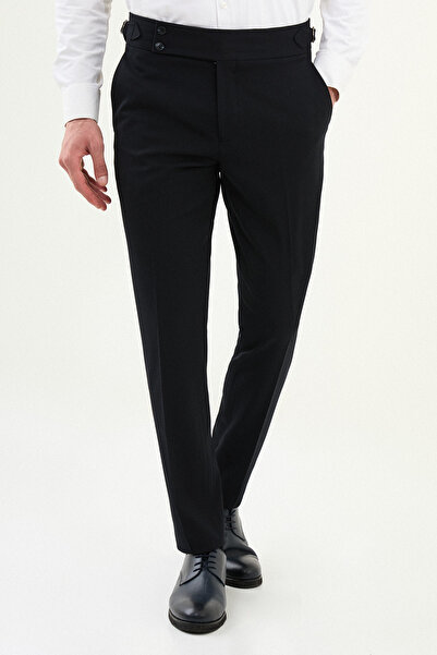 Mcr Straight Super Slim Fit Belt Detailed Buckle Men's Trousers Navy Blue - 38339.25K