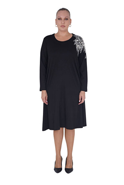 Darkmen Дамска рокля с дълъг ръкав, дължина до коляното, с детайли от черни п...