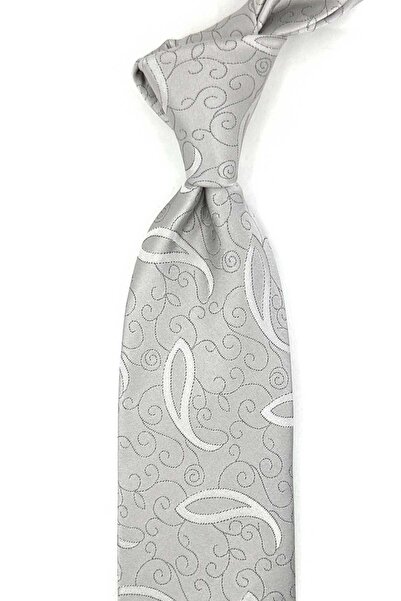 Kravatkolik Ιταλική μεταξωτή γραβάτα με γκρι μοτίβο σε στυλ Willow Style İK1988