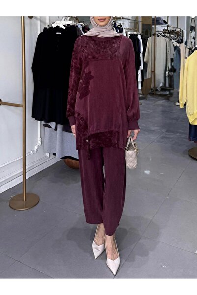 Ghisa KENDİNDEN DESENLİ İPEK KUPRA TAKIM